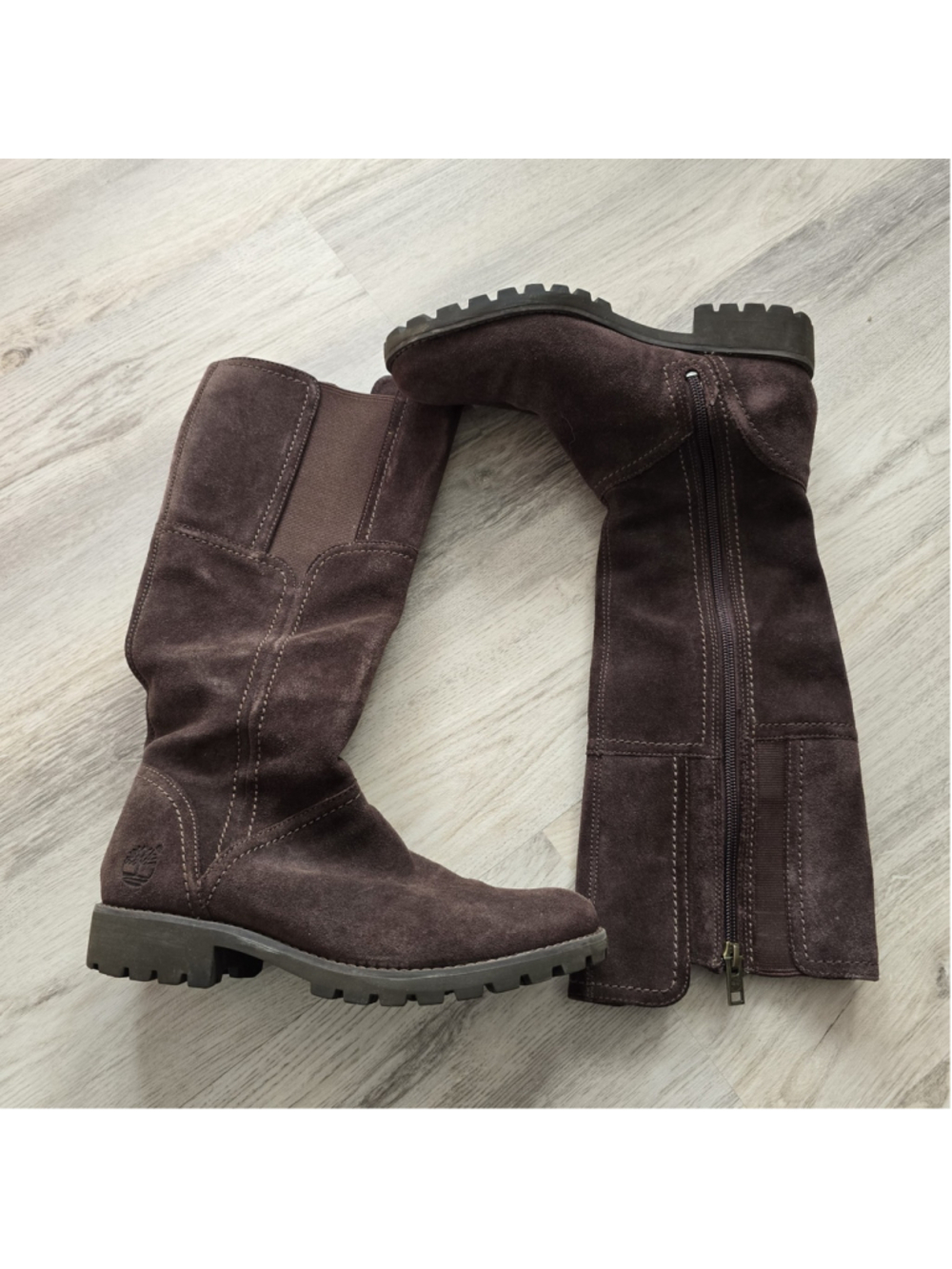 Timberland Women Waterproof Suede Knee High Boots Chocolate Brown Full Zip EUC